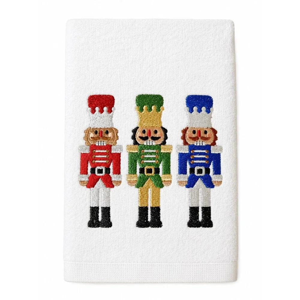 Christmas Nutcracker Hand Towels Holiday Embroidered Cotton Tin Soldier Set of 2